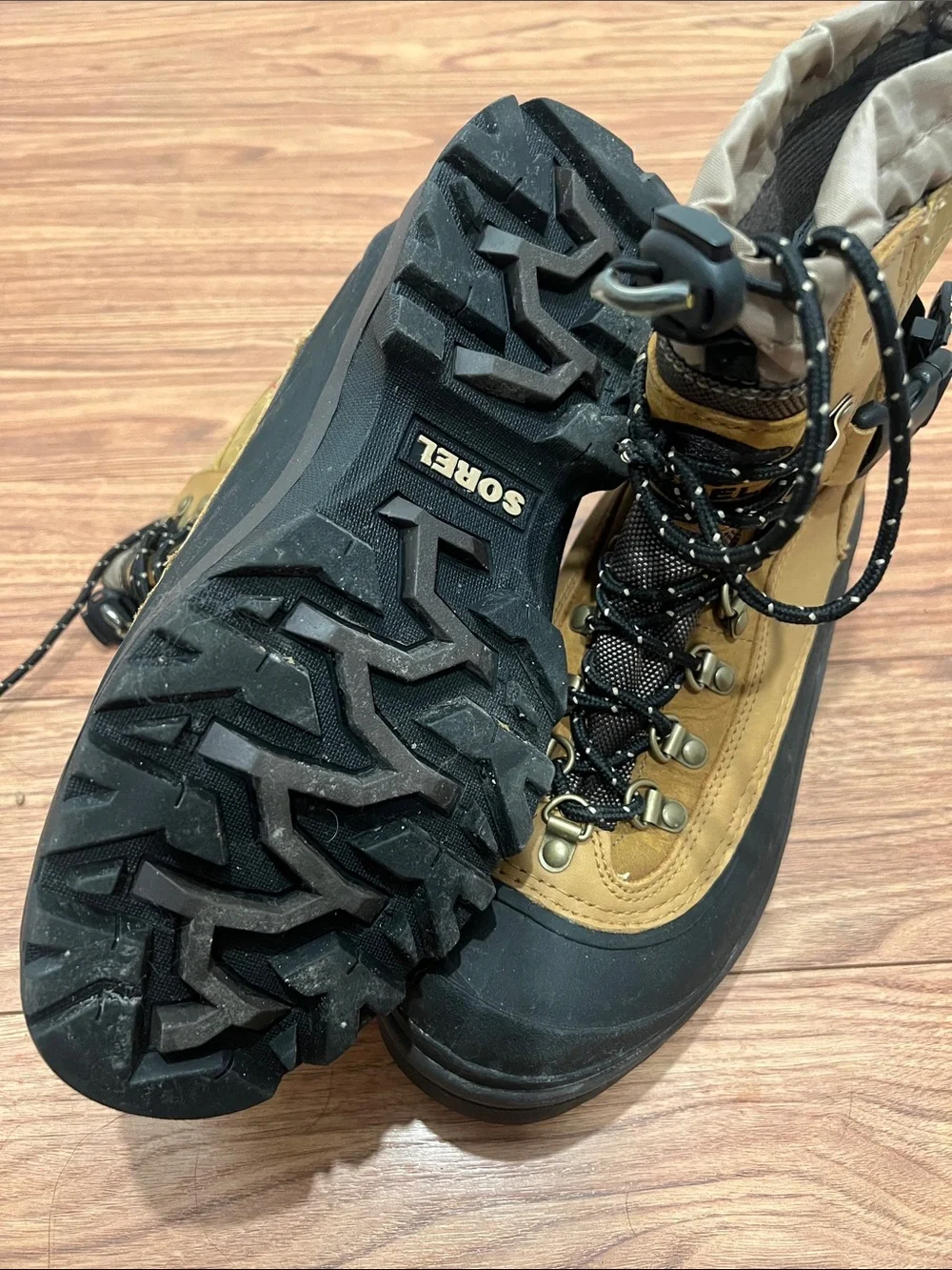 Sorel mens Waterproof Snow Boots in Tan and Black